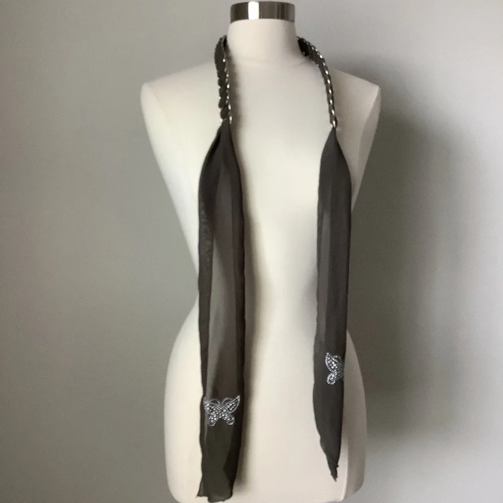 Vintage Y2K Chain‎ Metal Link Butterfly Embellished Fabric Belt